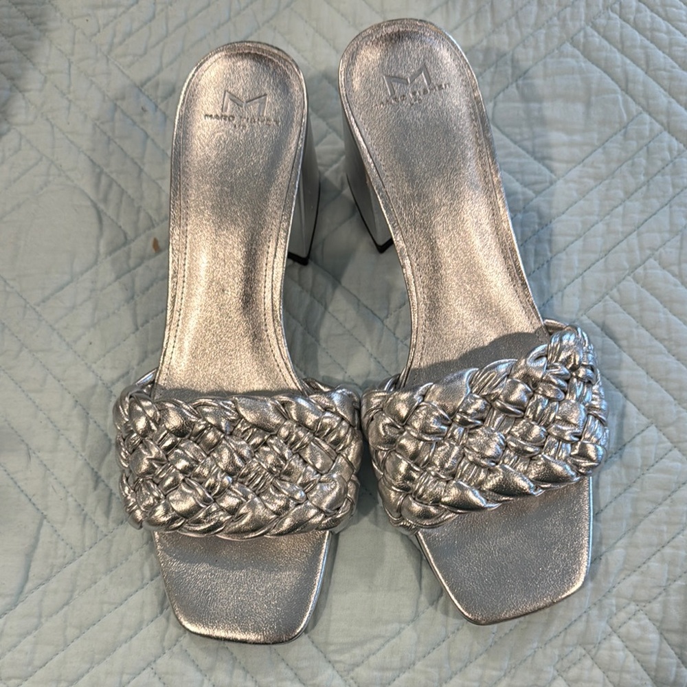 NWT Marc Fisher Silver Braided Mules